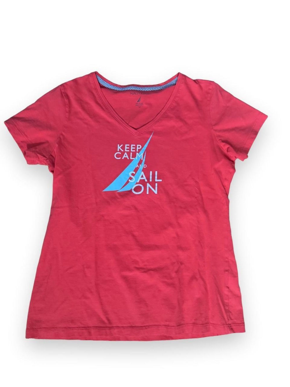 Nautica Red Orange V Neck T Shirt
